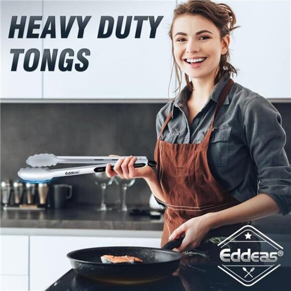 Stainless Steel Locking Tongs Set Silicone Tip Nonstick Heat Resistant 4 Pack - Picture 6 of 8